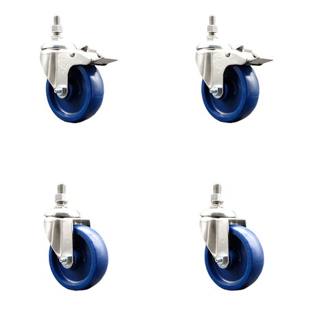 Service Caster 4 Inch 316SS Solid Polyurethane 1/2 Inch Threaded Stem Caster Lock Brake SCC, 2PK SS316TSTTL20S414-SPUS-121315-2-S2